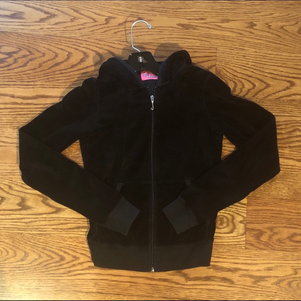 Black Juicy Couture Velour Hoodie Jacket (P/XS)
